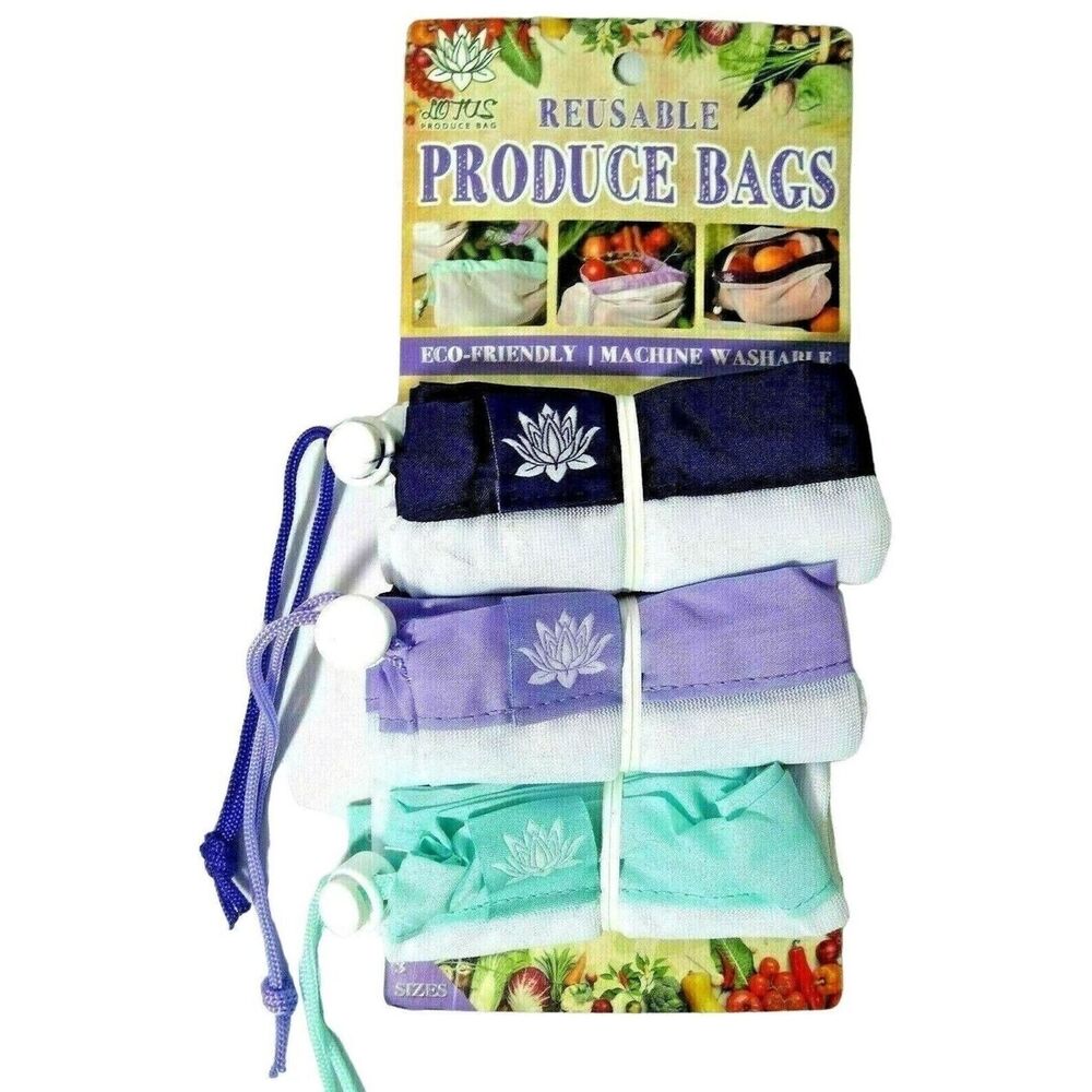 Lotus Produce Bags Eco-Friendly 3 Sizes 3-Pk Reusable BPA Free Multicolor Gift
